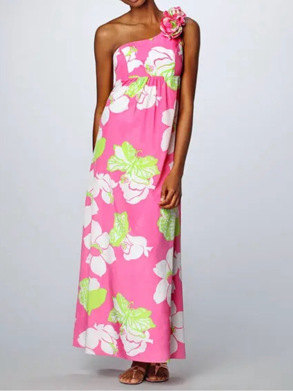 Lilly Pulitzer Vintage Silk Floral Print Maxi Dress Sz 2